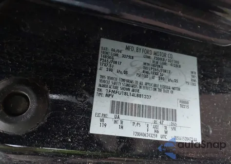 2004 Ford Expedition Eddie Bauer from USA, damaged, VIN 1FMFU18L14LB81337